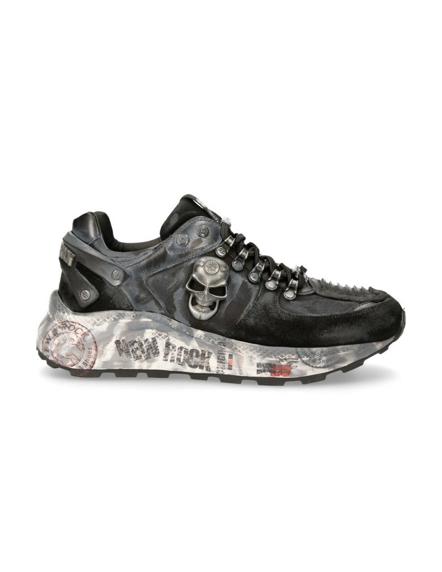 Hommes New Rock | Shoe Black Chrono With Laces M-Chrono005-S1