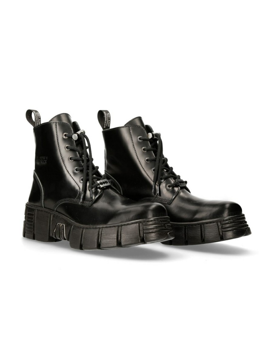 Femmes New Rock | Ankle Boot Black Tower With Laces M-Wall025N-C3