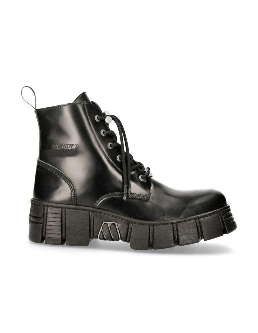 Femmes New Rock | Ankle Boot Black Tower With Laces M-Wall025N-C3