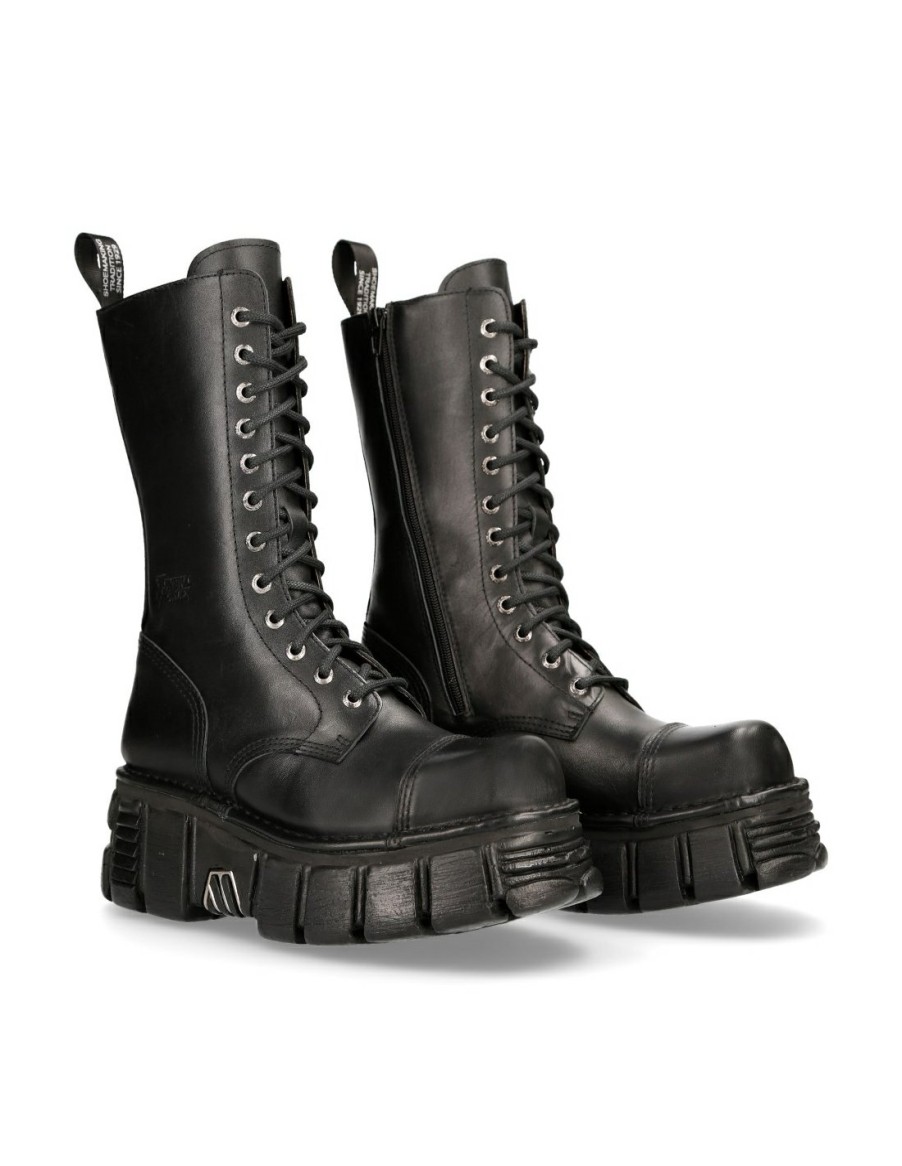 Femmes New Rock | Boot Black Tower With Laces M-Mili211-C14