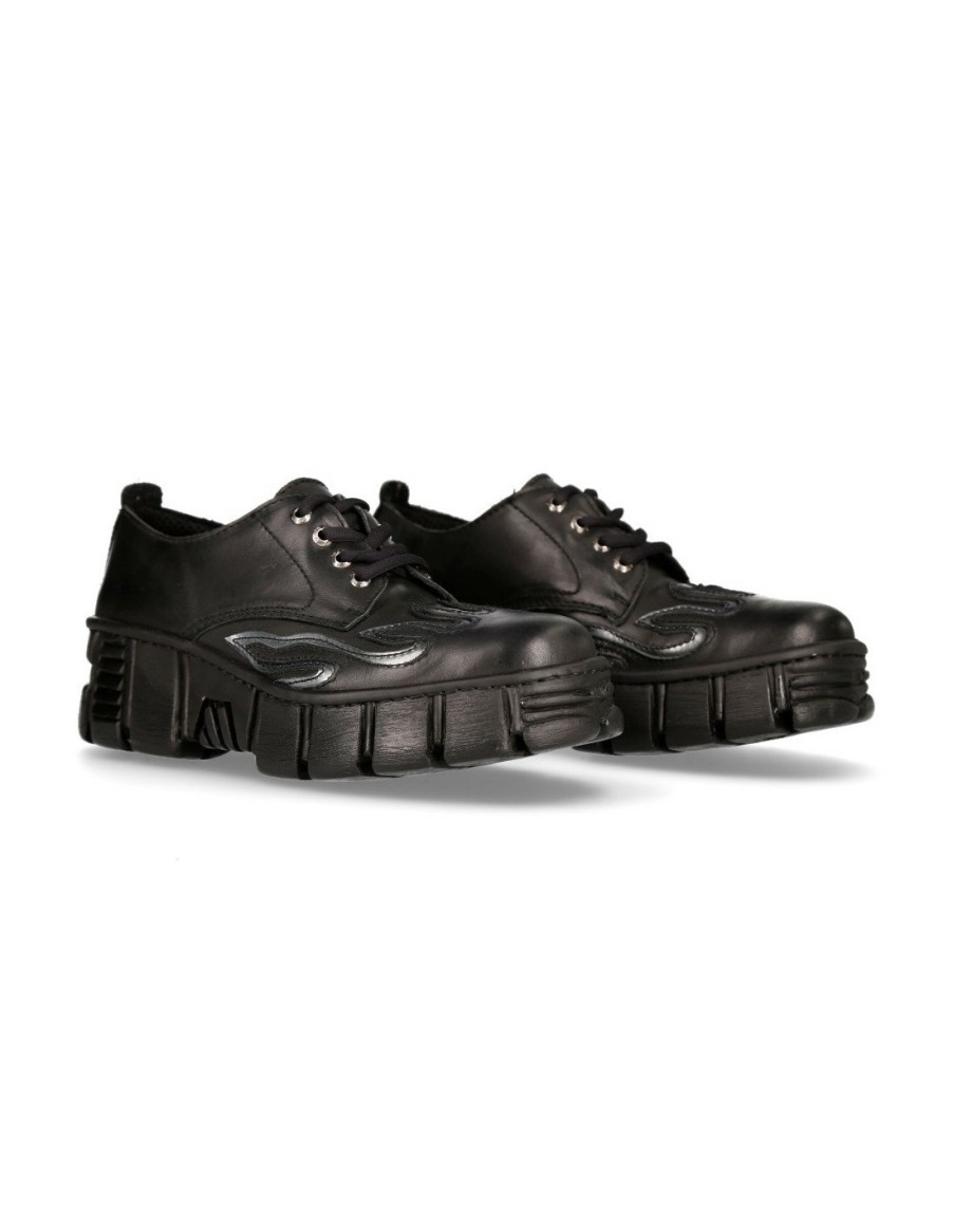 Hommes New Rock | Ankle Boot Black Tower With Laces M-Wall013-C1