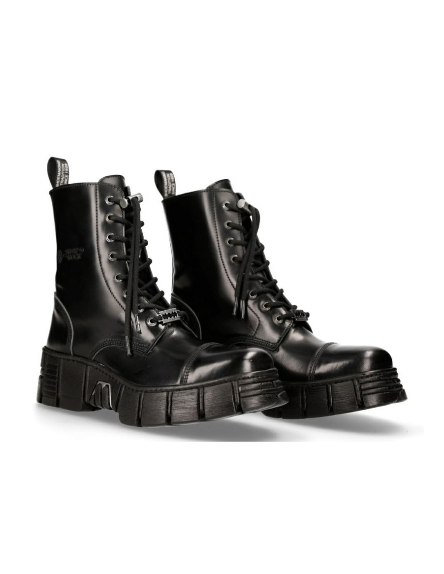 Femmes New Rock | Boot Black Tower With Laces M-Wall126N-C1