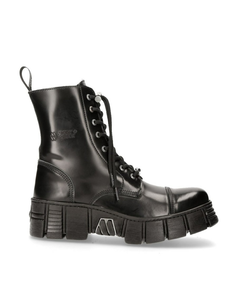 Femmes New Rock | Boot Black Tower With Laces M-Wall126N-C1