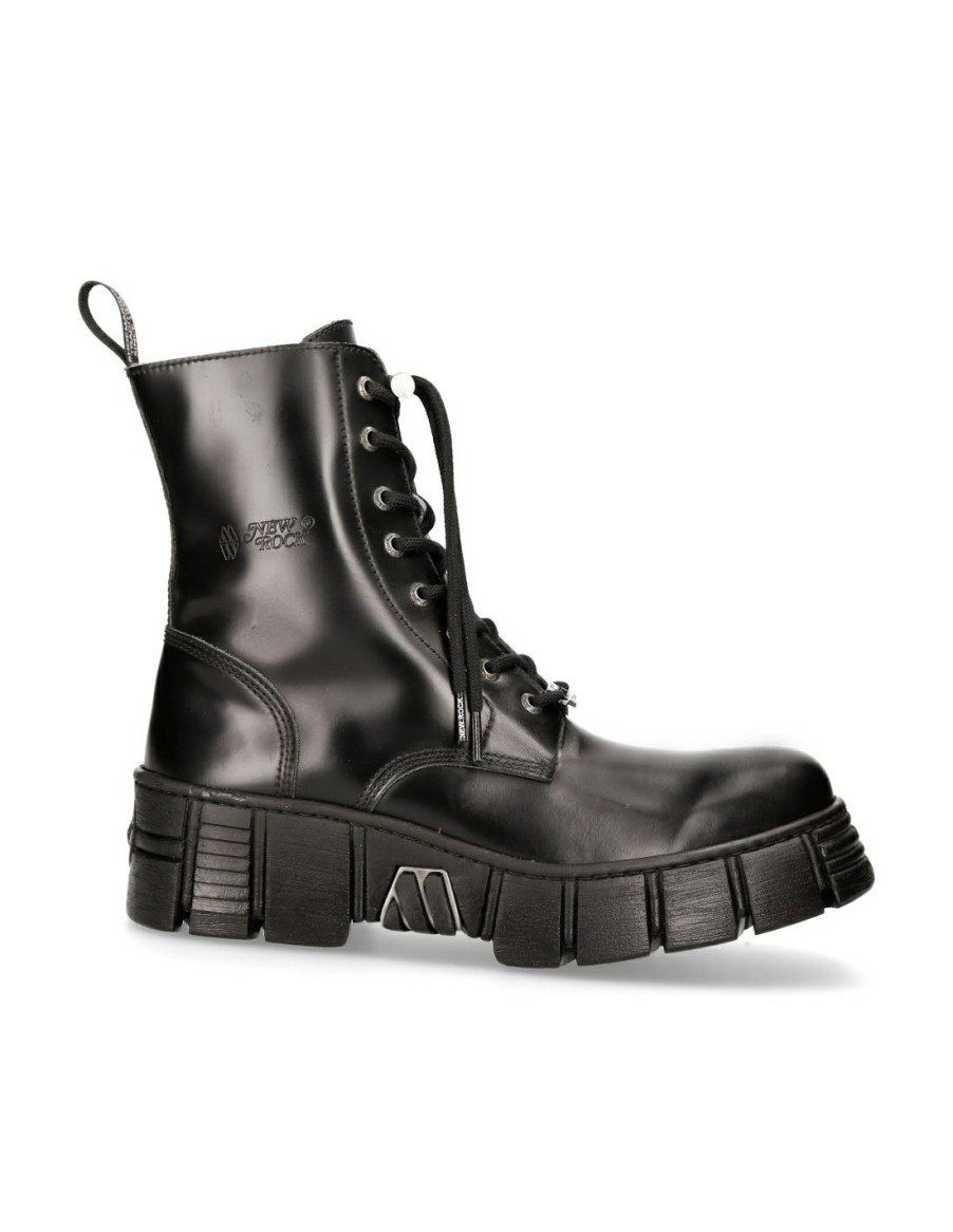 Femmes New Rock | Boot Black Tower With Laces M-Wall026N-C5