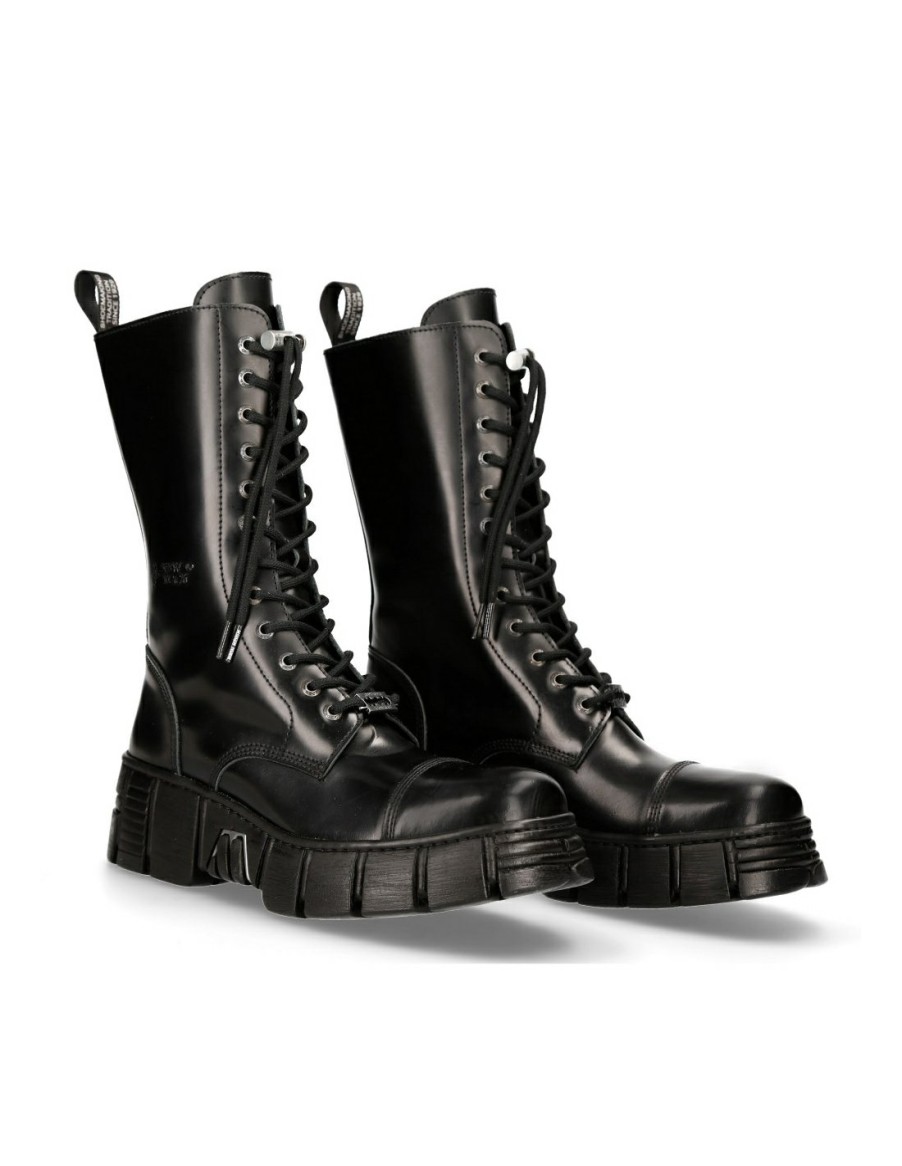 Femmes New Rock | Boot Black Tower With Laces M-Wall127N-C1