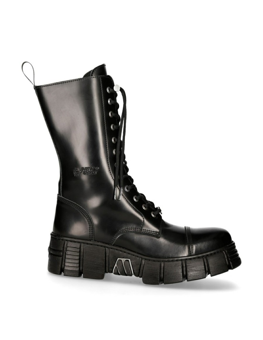 Femmes New Rock | Boot Black Tower With Laces M-Wall127N-C1