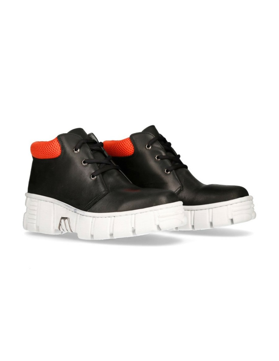 Hommes New Rock | Ankle Boot Black Tower With Laces M-Wall011-C1